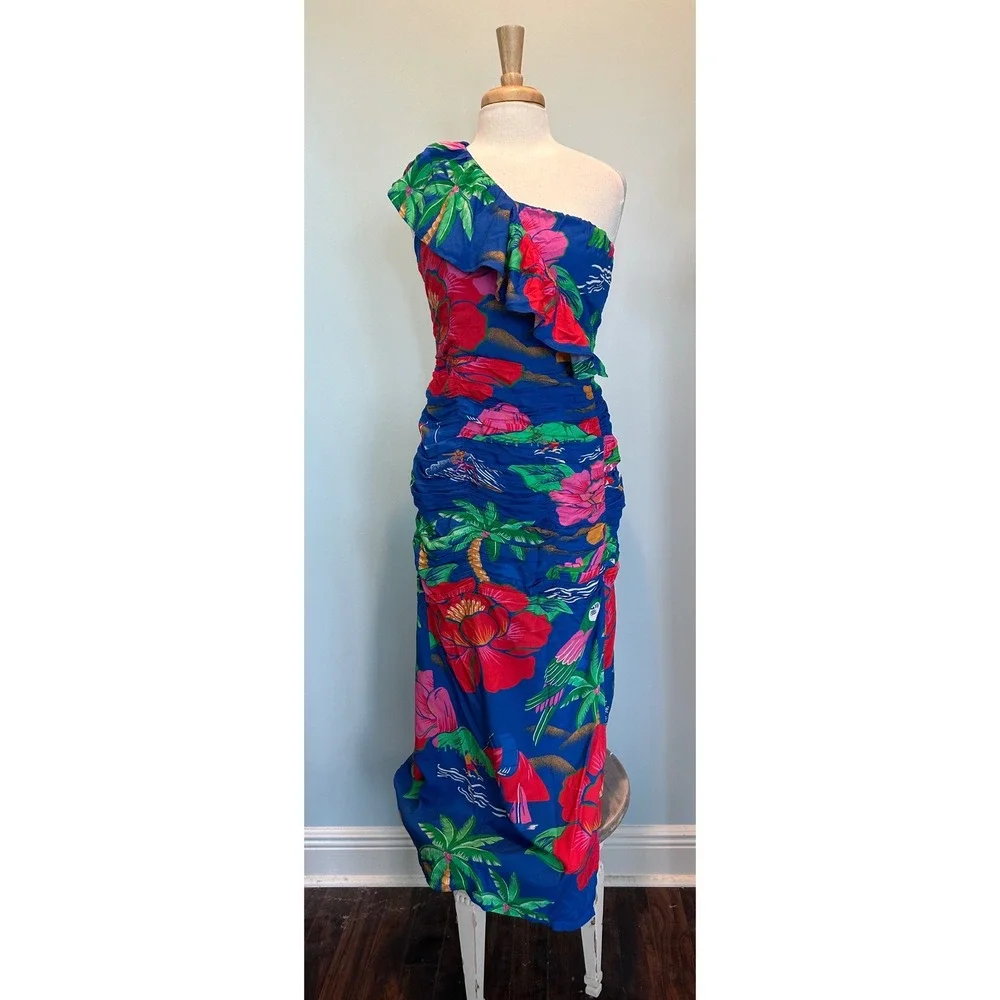 FARM Rio for Anthropologie One Shoulder Maxi Dress Floral Tropical Size Small - Picture 4 of 13